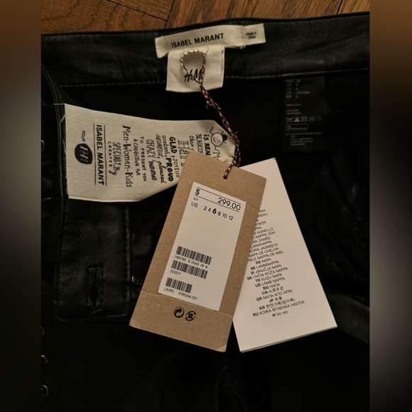 Isabel Marant for H&M black leather pants side ties 6 NWT - Picture 4 of 5